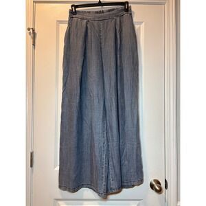 Hunter & Brown Blue Tencel Wide Leg Pleated Chambray Pants Medium